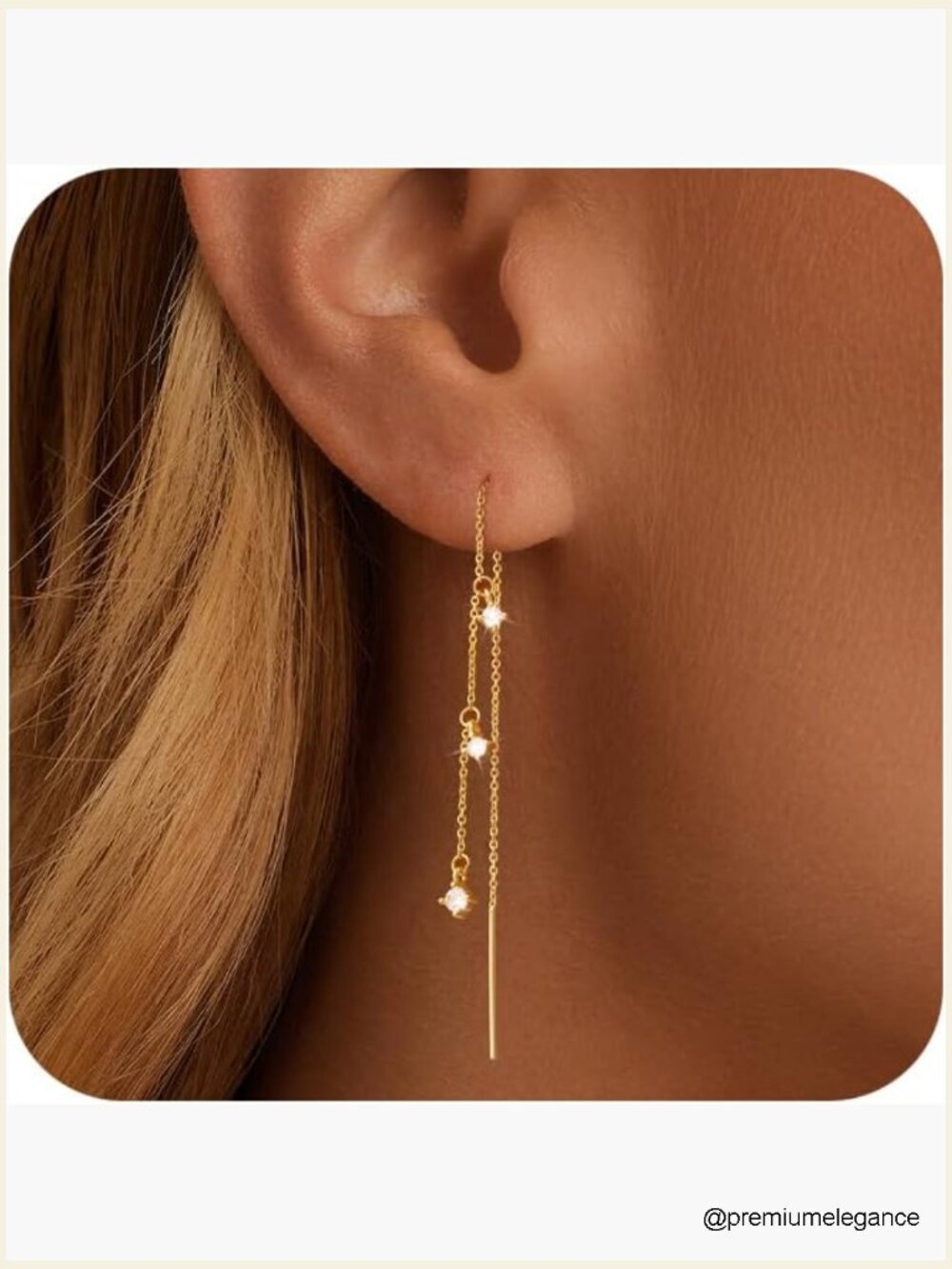 14K Gold Plated Dangle Drop Earrings Dainty Chain Threader Earrings for Women